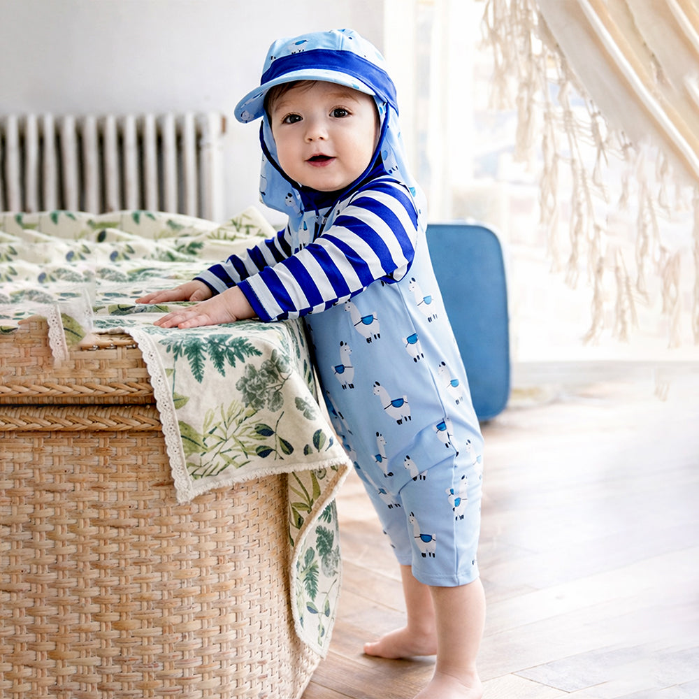 Blue Lhama, Toddlers & Kids Swimwear with long Cap Free Wash Bag & Free Swim Detergent