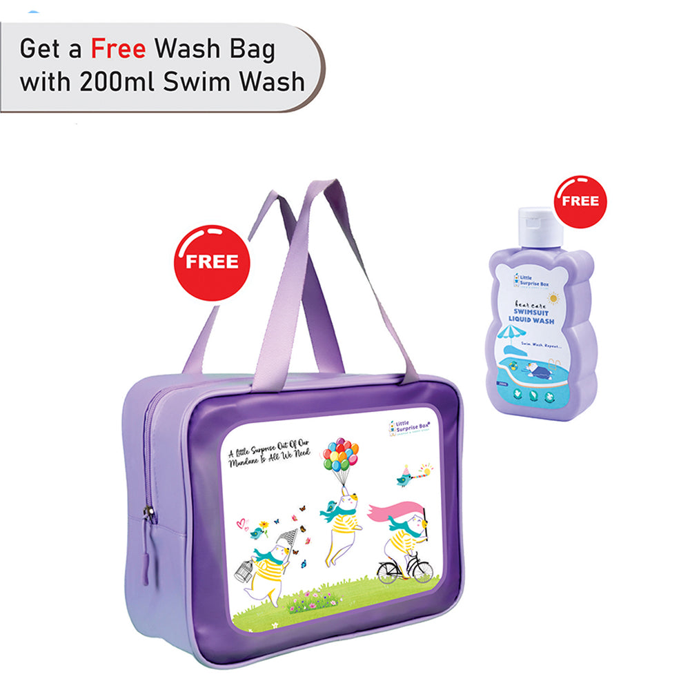 Blue Tropical Bloom, Toddlers & Kids Swimwear with matching Swim Cap, plus Free Wash Bag & Free Swim Detergent