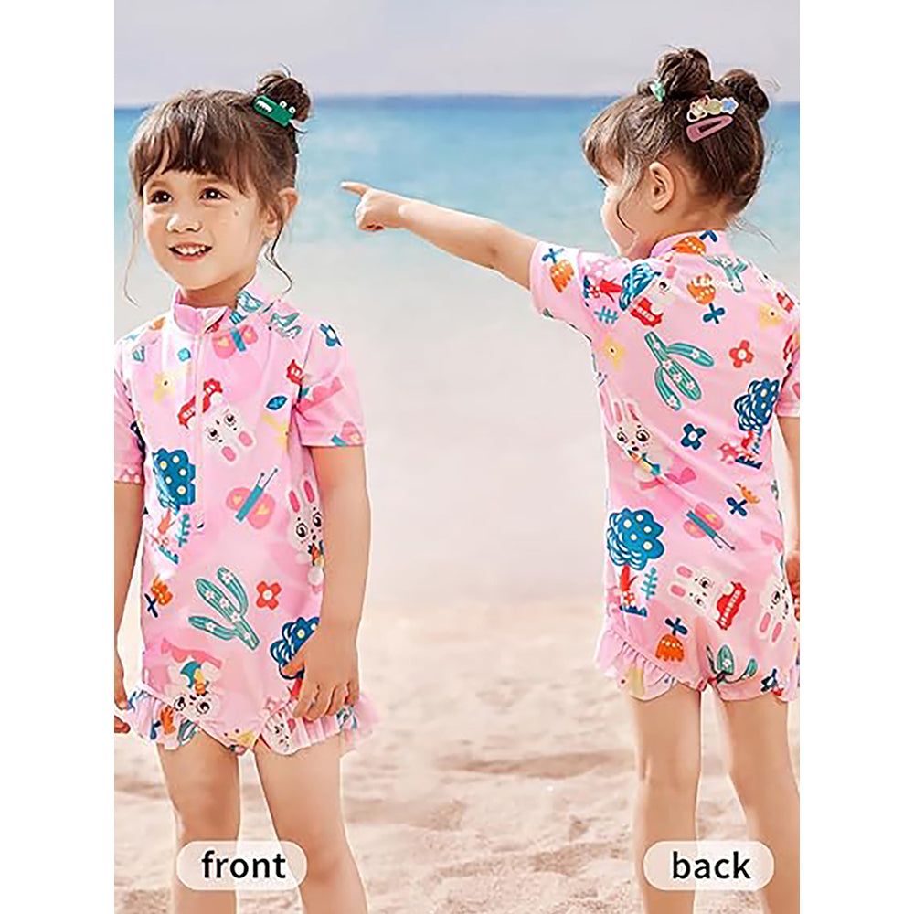 Pink Bunny Kids Swimwear  UPF 50+ with matching Swim Cap & Free Washbag