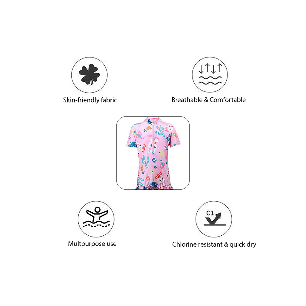 Pink Bunny Kids Swimwear  UPF 50+ with matching Swim Cap & Free Washbag