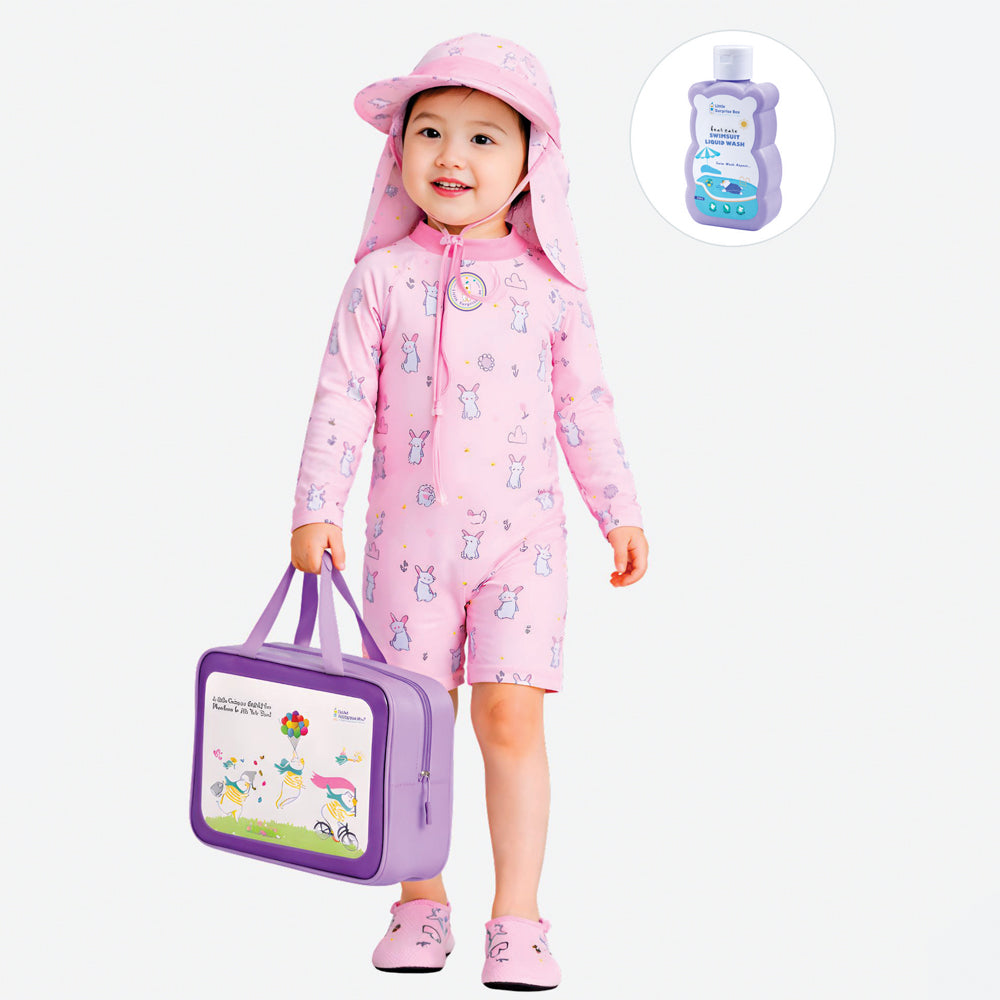 Cloud Rabbit,Toddlers & Kids Swimwear with long Cap Free Wash Bag & Free Swim Detergent