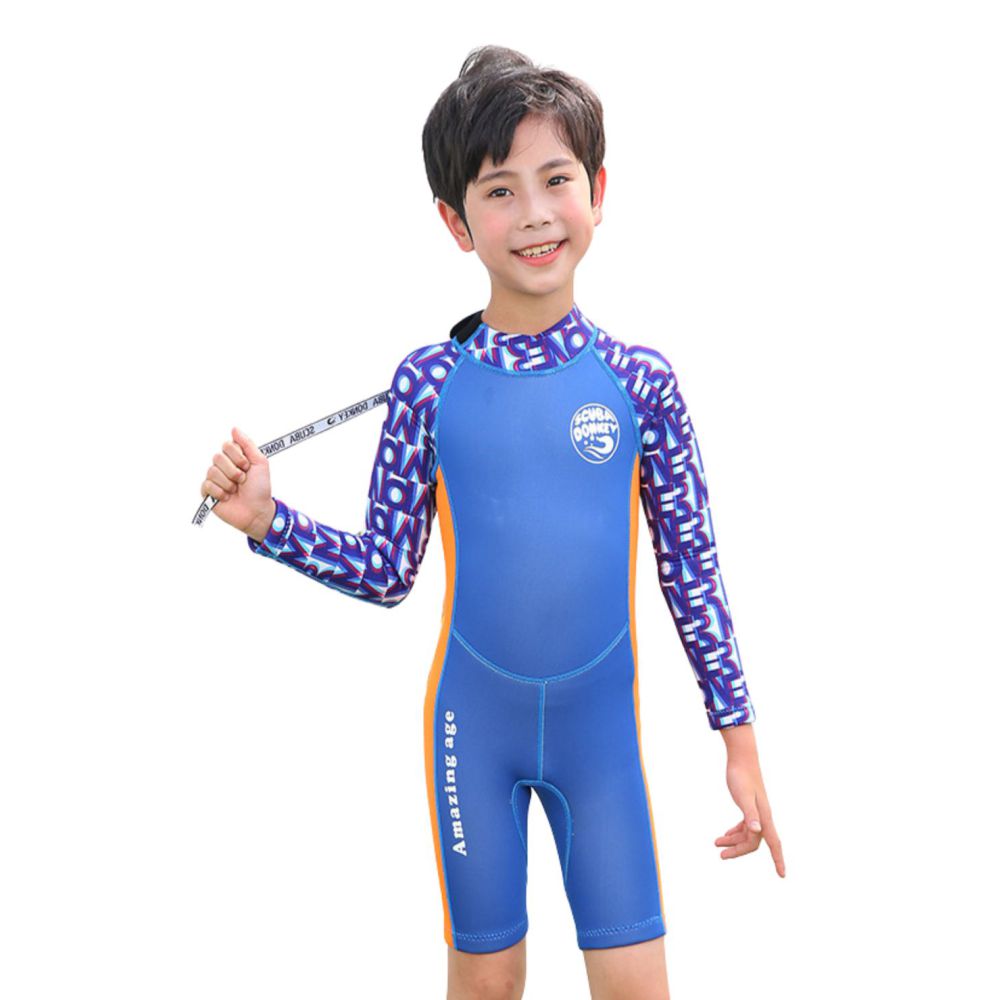 Cobalt Printed Sleeves Orange knee Length Scuba Swimsuit 2.5mm Neoprene Swimwear for water adventures for Kids,Teens and Adults-2-3Y