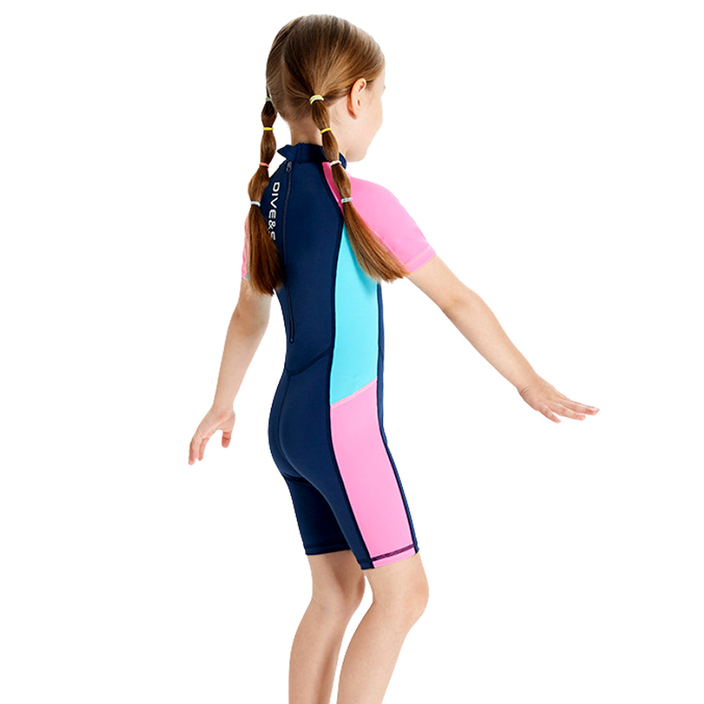 Knee Length Dive Navy Mermaid Color Block Printed Kids Swimwear In Upf 50+ Fabric with Free Washbag