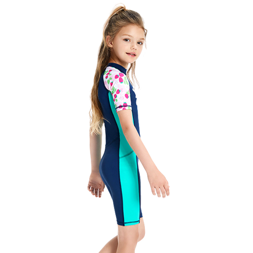 Knee Length Dive Navy Strawberry Printed Kids Swimwear In Upf 50+ Fabric with Free Washbag