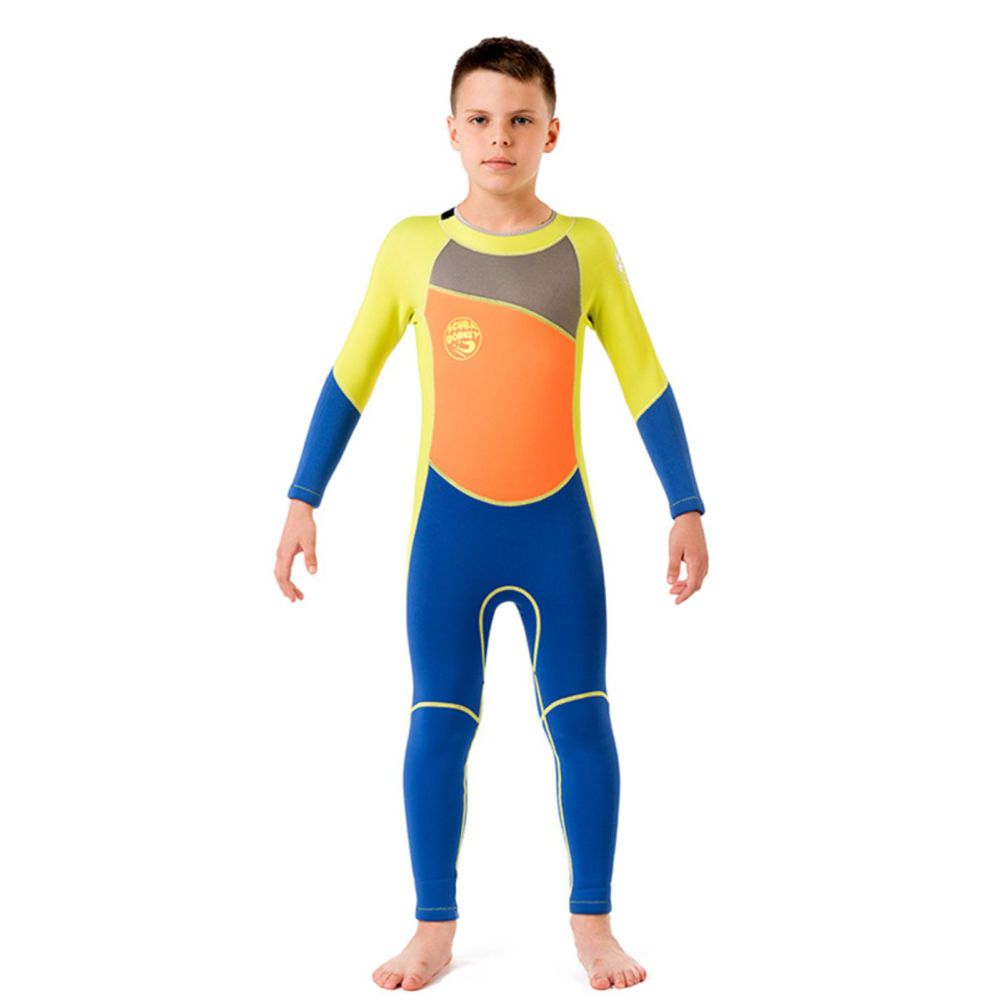 Fluroscent Green Orange Blue Full Length Scuba Swimsuit 2.5mm Neoprene Swimwear for water adventures for Teens and Adults  -3-4Y