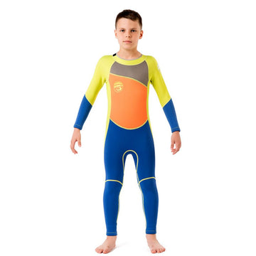 Fluroscent Green Orange Blue Full Length Scuba Swimsuit 2.5mm Neoprene Swimwear for water adventures for Teens and Adults  -3-4Y