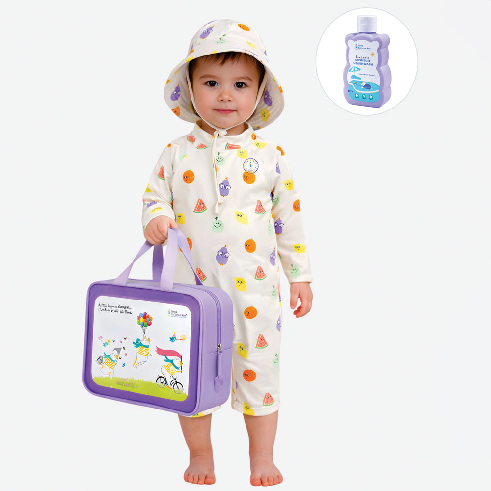 Beige Fruit Emoji, Toddlers & Kids Swimwear with matching Hat, Free Wash Bag & Free Swim Detergent