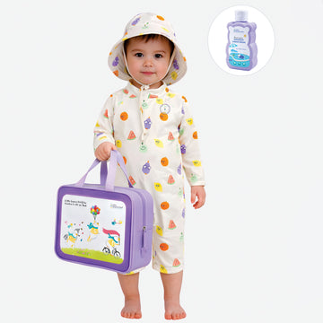 Beige Fruit Emoji, Toddlers & Kids Swimwear with matching Hat, Free Wash Bag & Free Swim Detergent