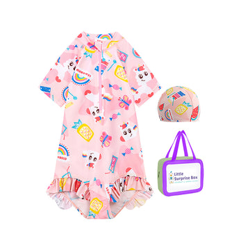 Pink Fruits and Rainbow Kids Swimwear UPF 50+ with matching Swim Cap&Free Washbag