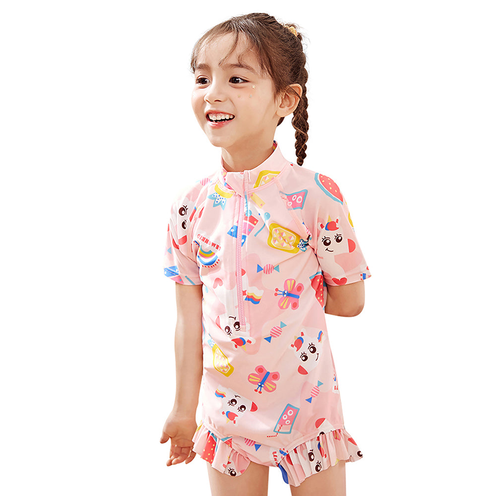 Pink Fruits and Rainbow Kids Swimwear UPF 50+ with matching Swim Cap & Free Washbag