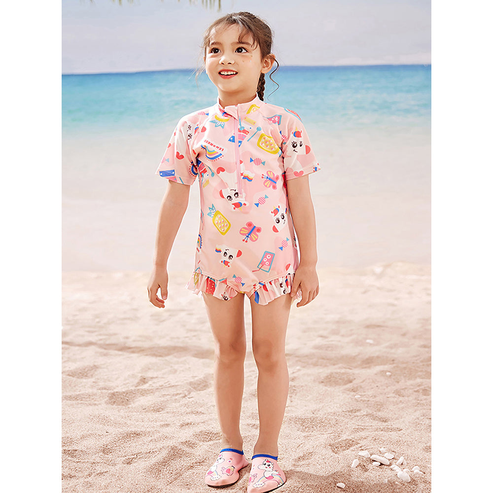 Pink Fruits and Rainbow Kids Swimwear UPF 50+ with matching Swim Cap & Free Washbag