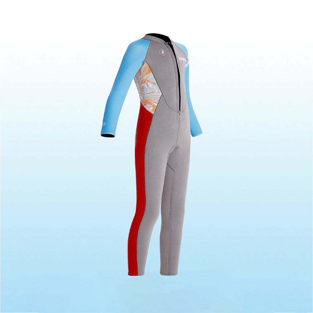 Dive Grey, Blue & Red, Full Length 2.5 mm Neoprene Kids Swimsuit with Free Washbag