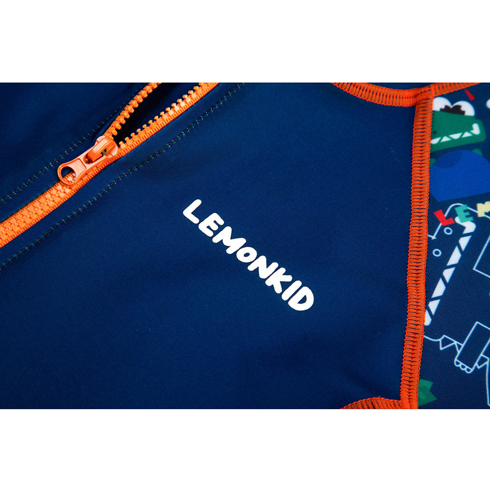 Dark Blue Geometric Alligator Kids Swimwear UPF 50+ with matching Swim Cap & Free Washbag