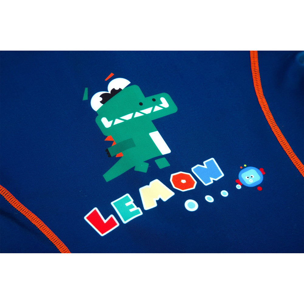 Dark Blue Geometric Alligator Kids Swimwear UPF 50+ with matching Swim Cap & Free Washbag