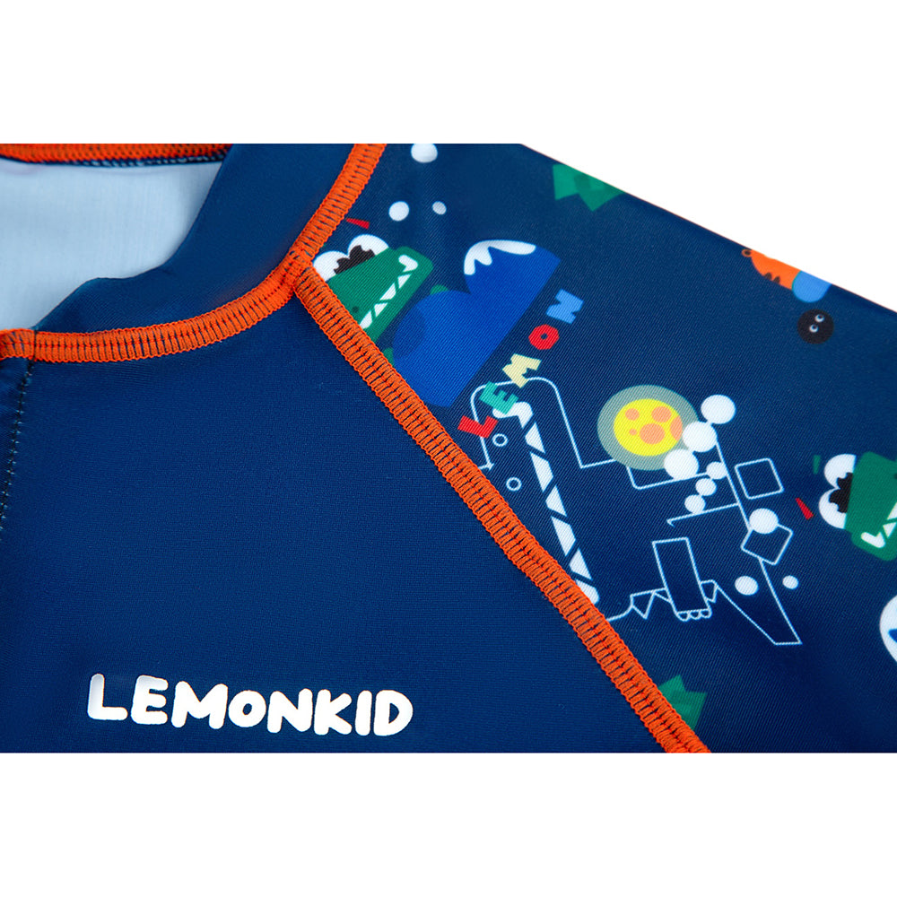 Dark Blue Geometric Alligator Kids Swimwear UPF 50+ with matching Swim Cap & Free Washbag