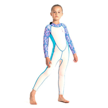 Lilac Printed Sleeves Powder Pink Full Length Scuba Swimsuit 2.5mm Neoprene  Swimwear for water adventures for Kids Teens and Adults-2-3Y