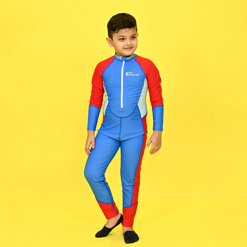 Blue & Red Full Length Swimwear for Teens & Adults with UPF 30+ with Free Washbag