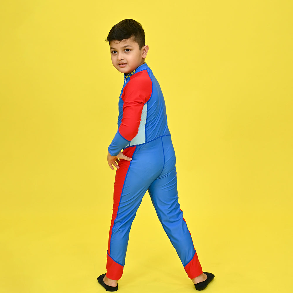 Blue & Red Full Length Swimwear for Teens & Adults with UPF 30+ with Free Washbag