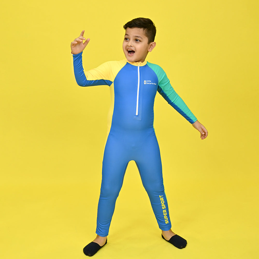 Blue Tri Colour Super Sport Swimwear for Toddlers & Kids with UPF 30+