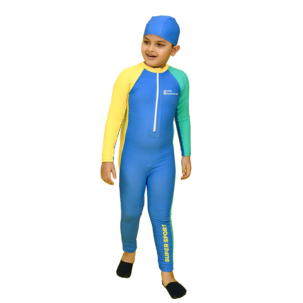 Blue Tri Colour Super Sport Swimwear for Toddlers & Kids with UPF 30+