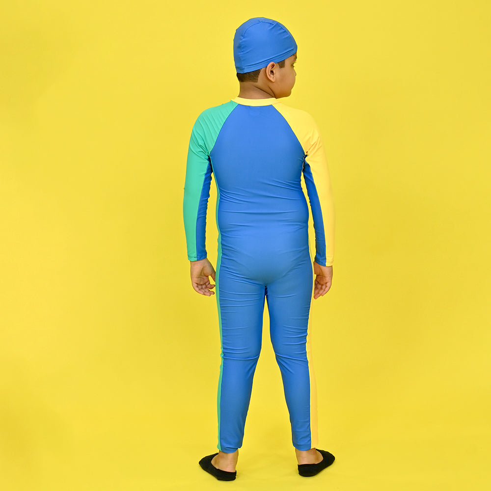 Blue Tri Colour Super Sport Swimwear for Toddlers & Kids with UPF 30+