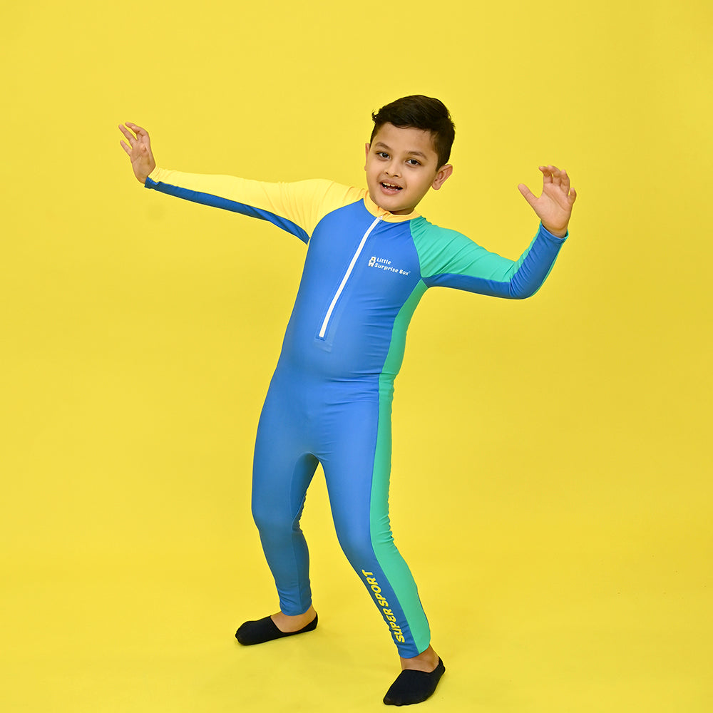 Blue Tri Colour Super Sport Swimwear for Toddlers & Kids with UPF 30+