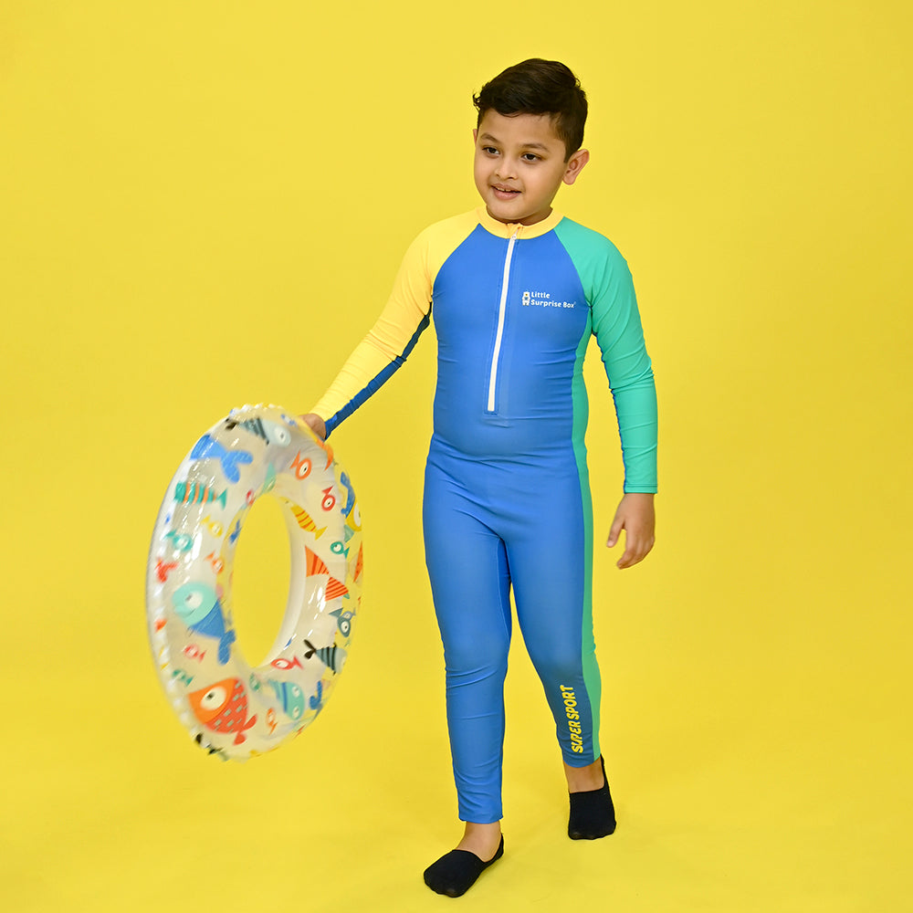 Blue Tri Colour Super Sport Swimwear for Toddlers & Kids with UPF 30+