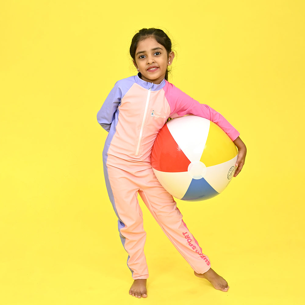 Pink Tri Colour Super Sport Swimwear for Toddlers & Kids with UPF 30+ with Free Washbag