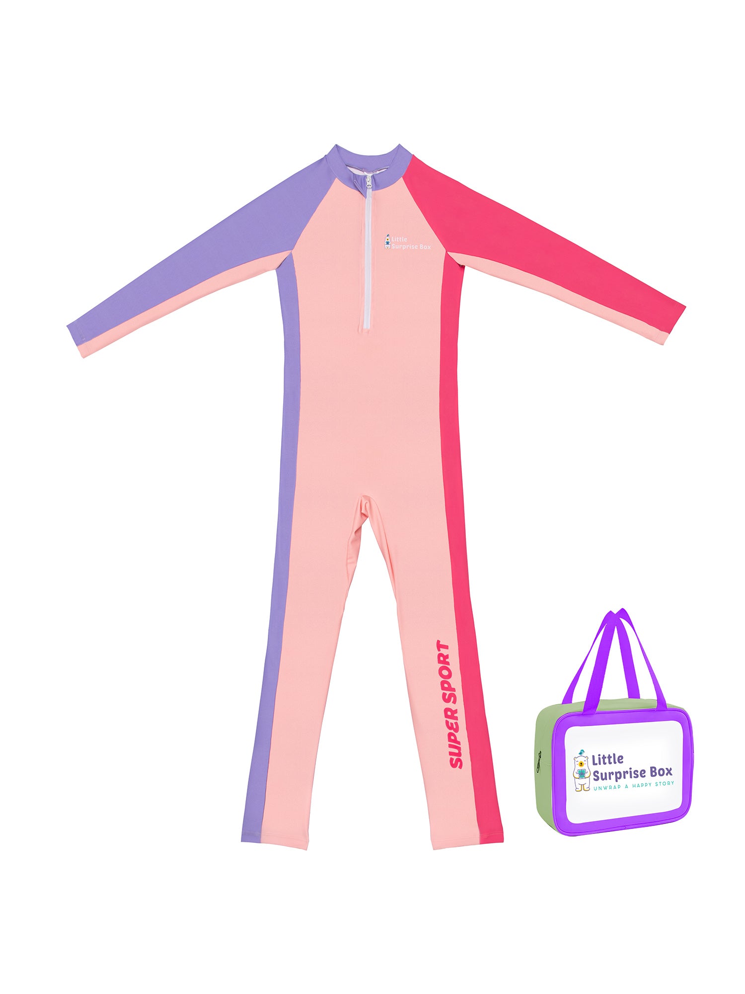 Pink Tri Colour Super Sport Swimwear for Toddlers & Kids with UPF 30+ with Free Washbag