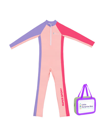Pink Tri Colour Super Sport Swimwear for Toddlers & Kids with UPF 30+ with Free Washbag