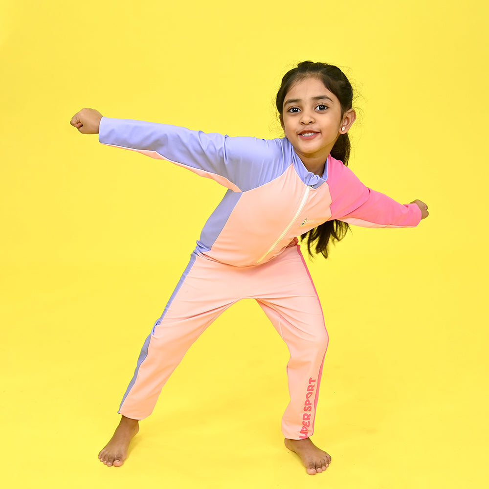 Pink Tri Colour Super Sport Swimwear for Toddlers & Kids with UPF 30+ with Free Washbag