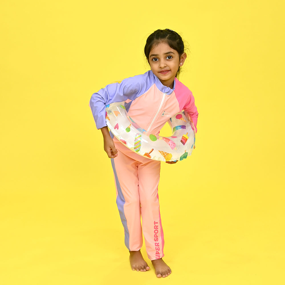 Pink Tri Colour Super Sport Swimwear for Toddlers & Kids with UPF 30+ with Free Washbag