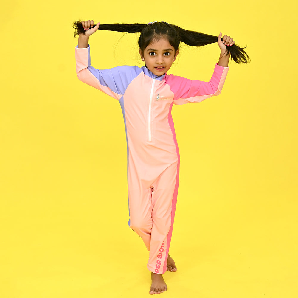 Pink Tri Colour Super Sport Swimwear for Toddlers & Kids with UPF 30+ with Free Washbag