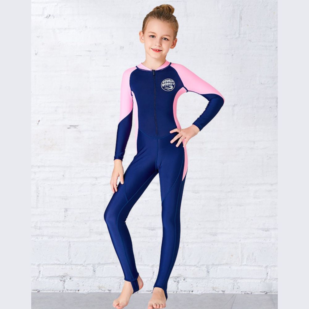 Light Pink and Navy Full Length Swimwear for Kids and Teens-2-3Y