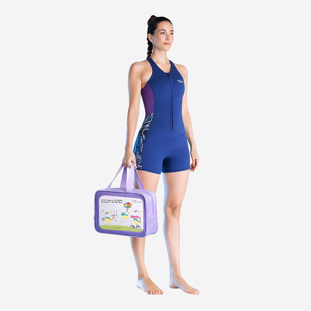 Dive Navy & Purple, Sleevless 2 mm Neoprene Teens & Adults Women's Swimsuit with Free Washbag-Small