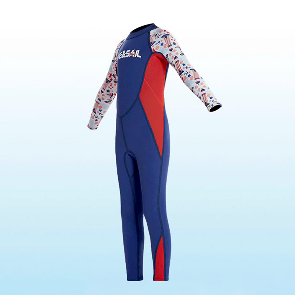 Dive Navy Nautical Printed Full Length 2.5mm Neoprene Kids Swimsuit with Free Washbag