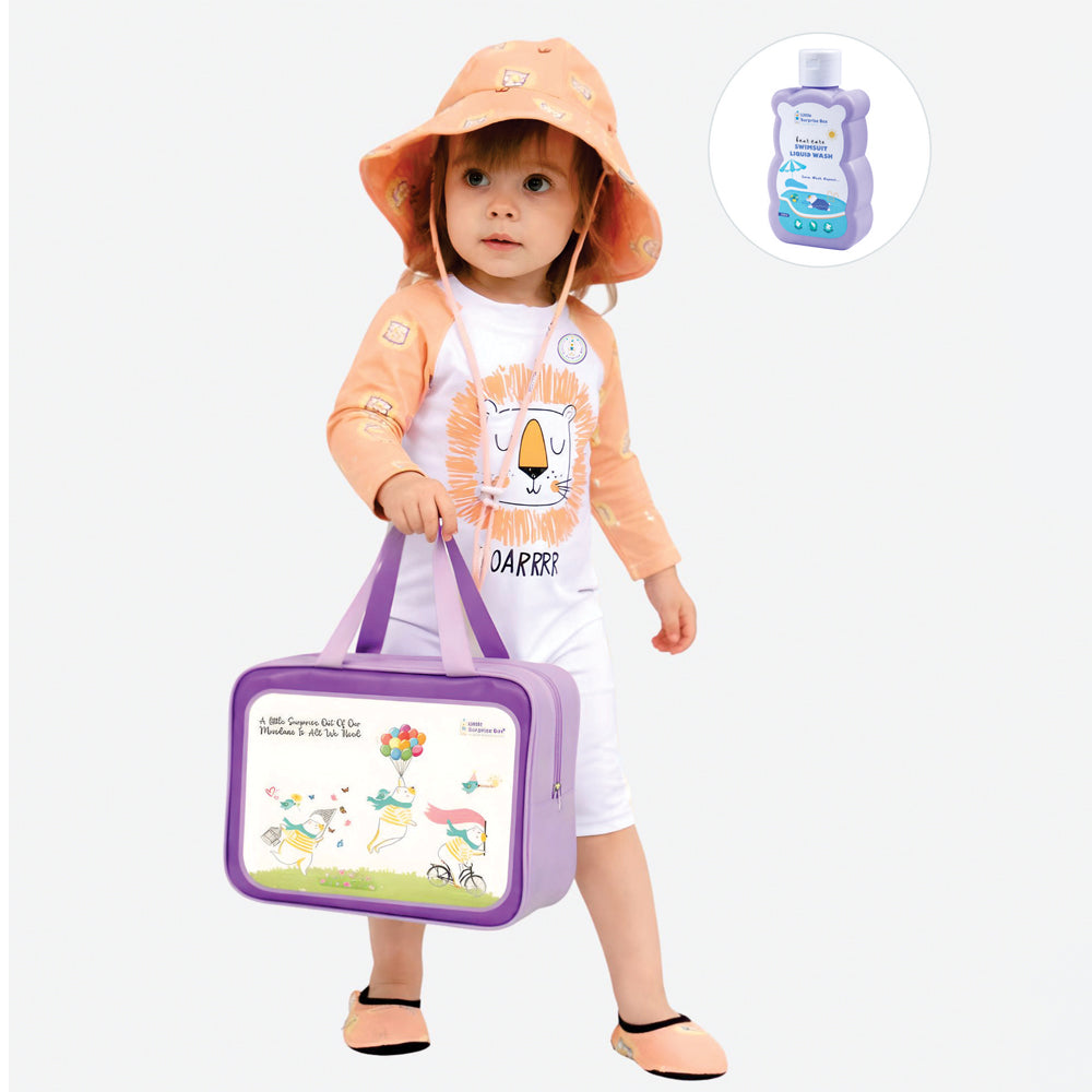 Orange Roar Lion, Toddlers & Kids Swimwear with matching Hat, Free Wash Bag & Free Swim Detergent