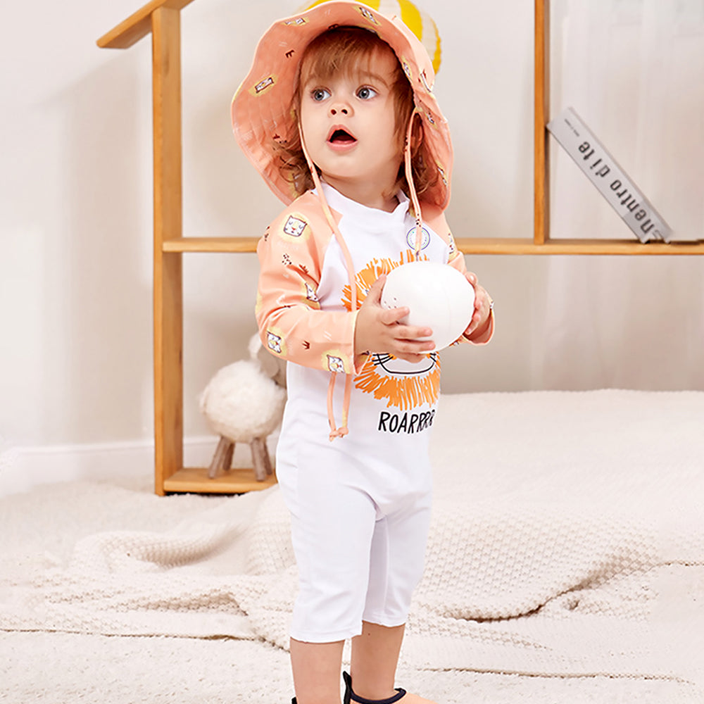 Orange Roar Lion, Toddlers & Kids Swimwear with matching Hat, Free Wash Bag & Free Swim Detergent