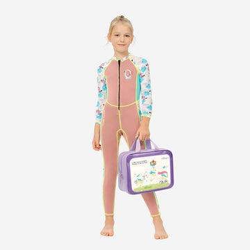 Dive Peach Flamingo & Tropical Printed Full Length 2mm Neoprene Kids Swimsuit with Free Washbag