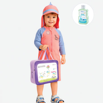 Peach & Blue spiked Dino , Toddlers & Kids Swimwear with long Cap Free Wash Bag & Free Swim Detergent