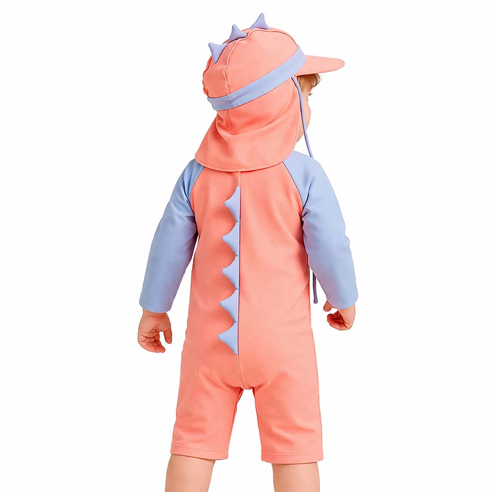 Peach & Blue spiked Dino , Toddlers & Kids Swimwear with long Cap Free Wash Bag & Free Swim Detergent