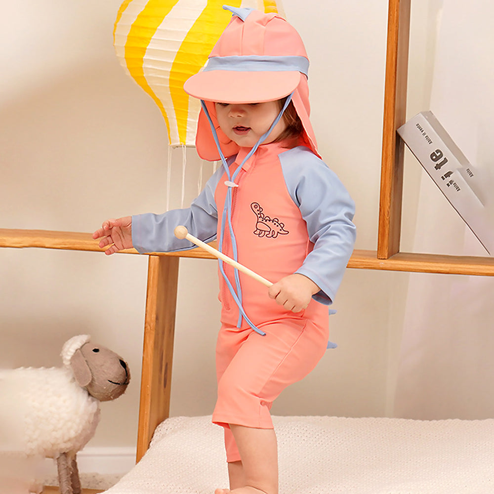Peach & Blue spiked Dino , Toddlers & Kids Swimwear with long Cap Free Wash Bag & Free Swim Detergent