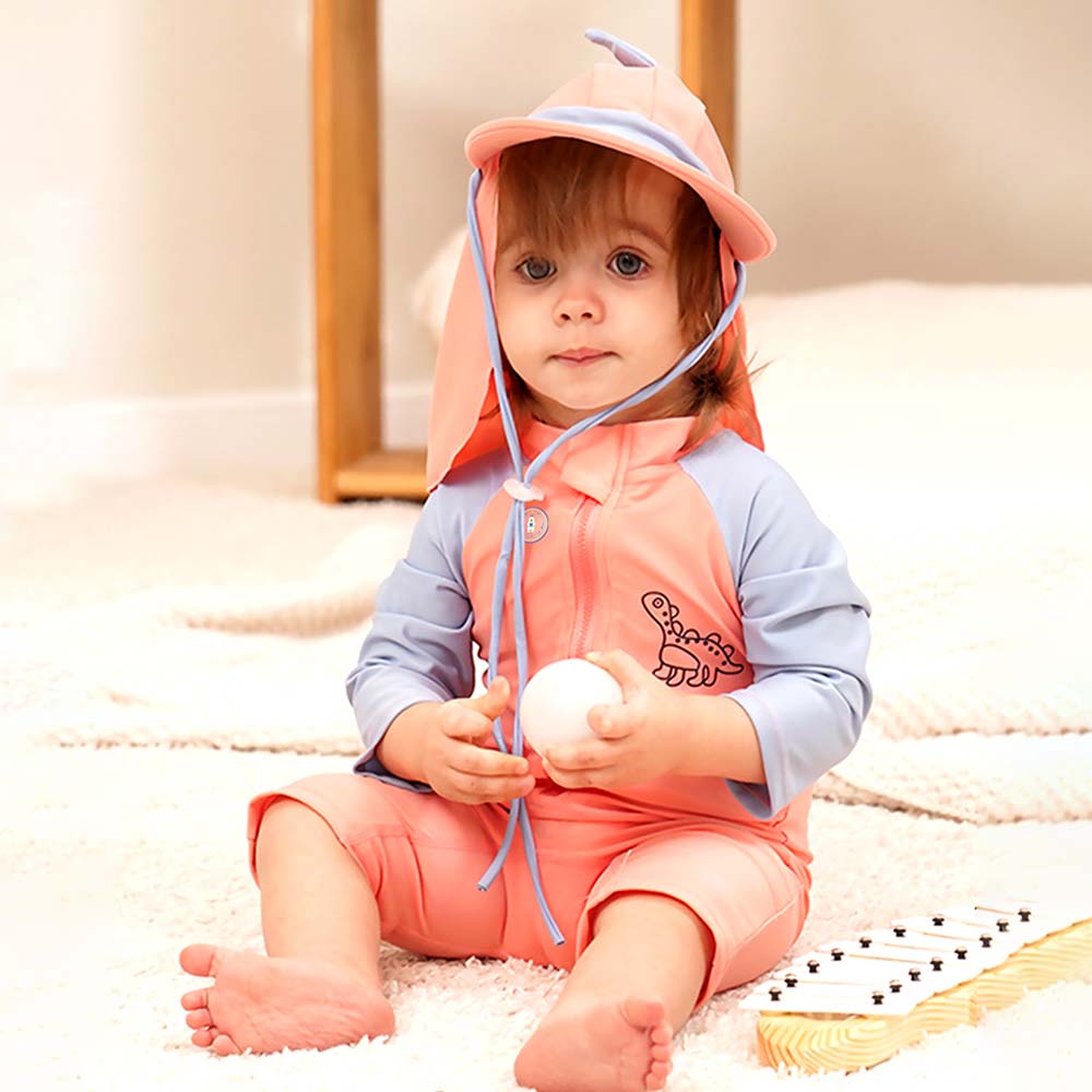 Peach & Blue spiked Dino , Toddlers & Kids Swimwear with long Cap Free Wash Bag & Free Swim Detergent