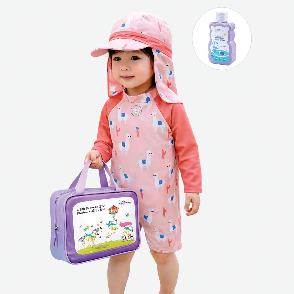 Peach Lhama, Toddlers & Kids Swimwear with long Cap Free Wash Bag & Free Swim Detergent