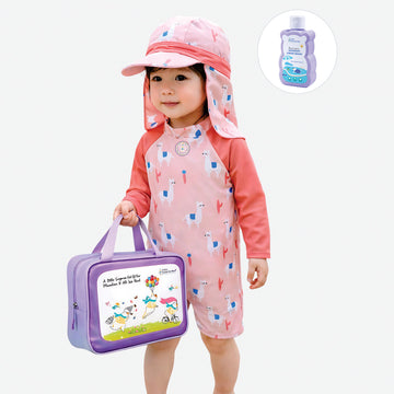 Peach Lhama, Toddlers & Kids Swimwear with long Cap Free Wash Bag & Free Swim Detergent