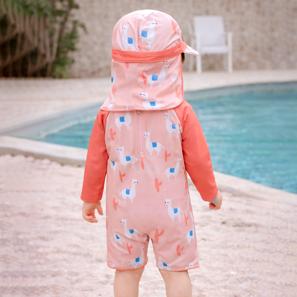 Peach Lhama, Toddlers & Kids Swimwear with long Cap Free Wash Bag & Free Swim Detergent