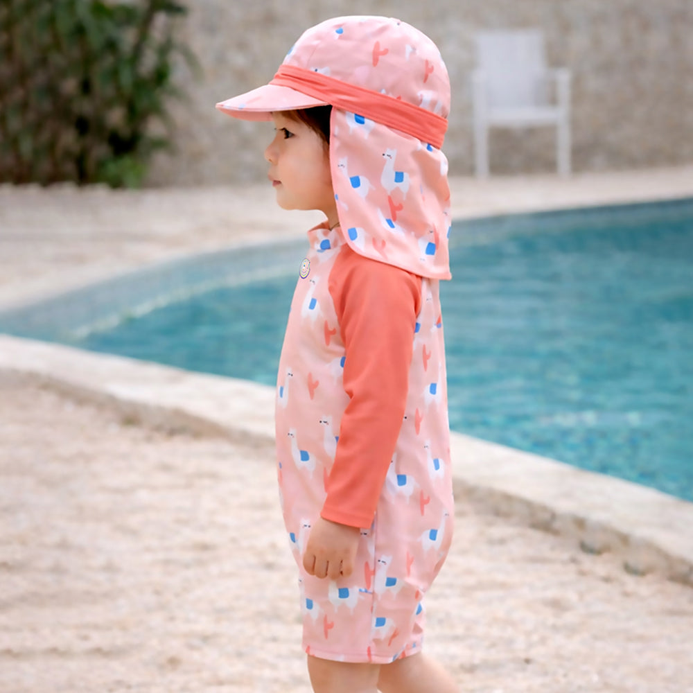 Peach Lhama, Toddlers & Kids Swimwear with long Cap Free Wash Bag & Free Swim Detergent