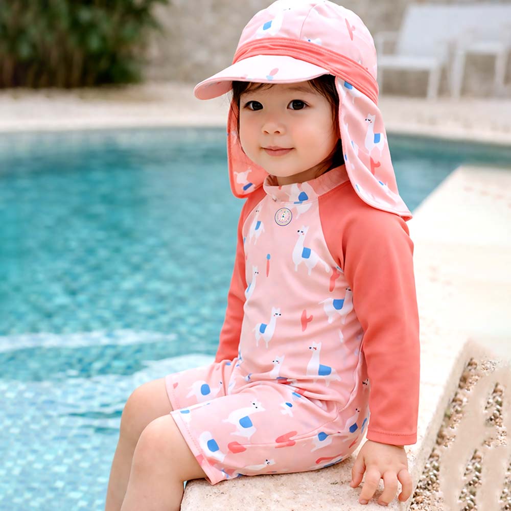 Peach Lhama, Toddlers & Kids Swimwear with long Cap Free Wash Bag & Free Swim Detergent
