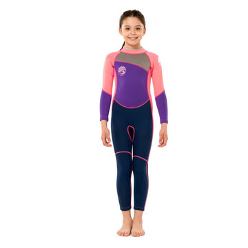 Pink Violet and black Full Length Scuba Swimsuit 2.5mm Neoprene Swimwear for water adventures for Kids and Teens-3-4Y