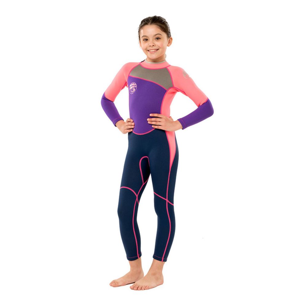 Pink Violet and black Full Length Scuba Swimsuit 2.5mm Neoprene Swimwear for water adventures for Kids and Teens-3-4Y